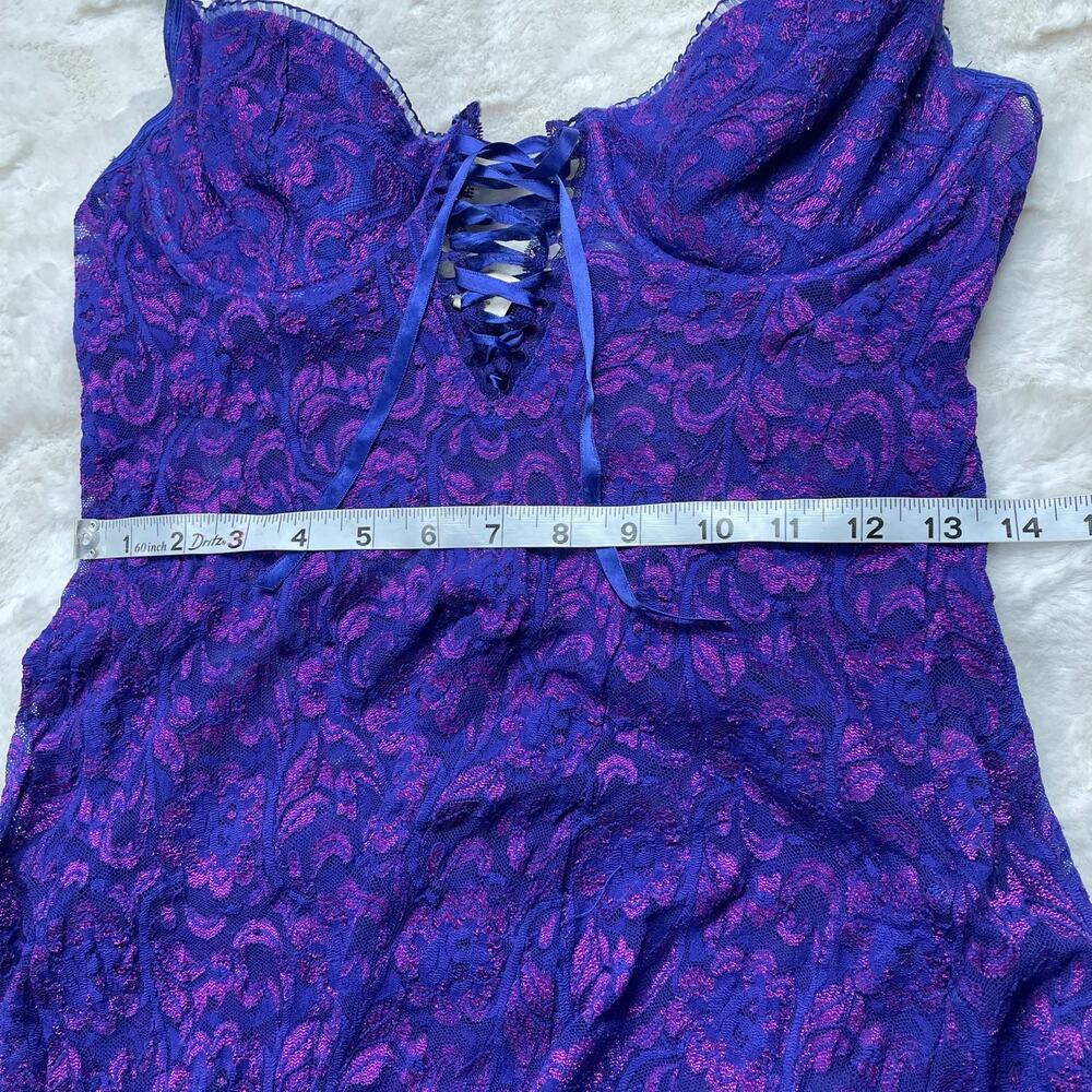 🔥Vintage Y2K Frederic Of Hollywood Purple Lace Babydoll Lace Up Coquette Dainty - Picture 15 of 16